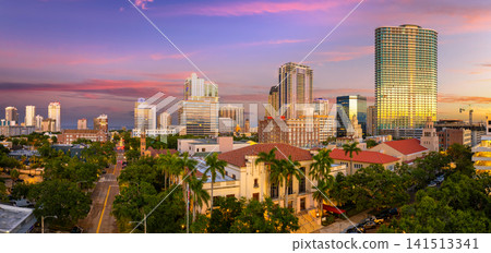 St. Petersburg, Florida, USA. View from above of skyline featuring high-rise condominiums, office buildings and urban parks at sundown. St. Petersburg, Florida, USA. View from above of skyline featuring high-rise condominiums, office buildings and urban parks at sundown. 141513341