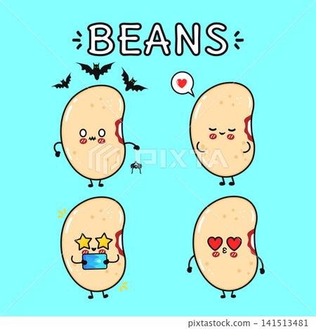 Cute cartoon bean characters expressing different emotions and activities Cute cartoon bean characters expressing different emotions and activities 141513481