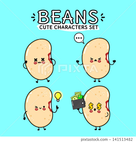Cute cartoon bean characters with various emotions and actions Cute cartoon bean characters with various emotions and actions 141513482