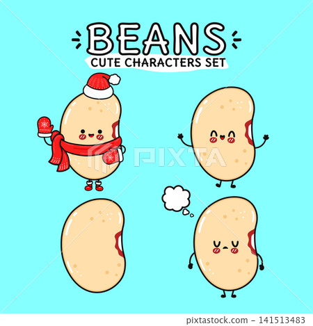 Cute bean characters set with different emotions and winter clothing Cute bean characters set with different emotions and winter clothing 141513483