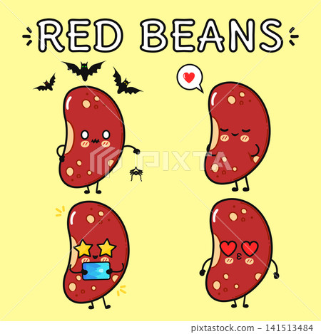 Cute red bean characters expressing different emotions and activities 141513484