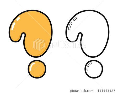 Two question marks, one colored and one outline, on a white background Two question marks, one colored and one outline, on a white background 141513487