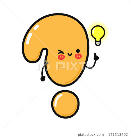 Cute question mark character with a bright idea light bulb above its head Cute question mark character with a bright idea light bulb above its head 141513492