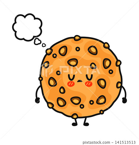 Cute cartoon cookie character with a thought bubble and blushing cheeks Cute cartoon cookie character with a thought bubble and blushing cheeks 141513513