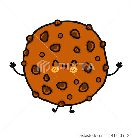 Cute cartoon cookie character with a happy face and arms raised in excitement Cute cartoon cookie character with a happy face and arms raised in excitement 141513530