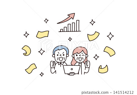 An illustration of a senior couple who are steadily increasing their assets through stocks and investments. An illustration of a senior couple who are steadily increasing their assets through stocks and investments. 141514212