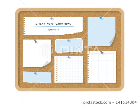 Corkboard and sticky note/memo paper set (light blue) with cute handwritten-style frame material Corkboard and sticky note/memo paper set (light blue) with cute handwritten-style frame material 141514304