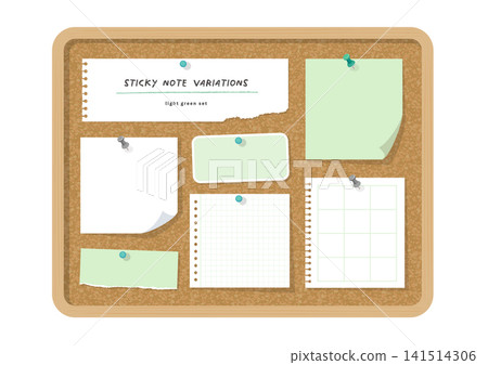 Corkboard and sticky note/memo paper set (light green) with cute handwritten-style frame material Corkboard and sticky note/memo paper set (light green) with cute handwritten-style frame material 141514306