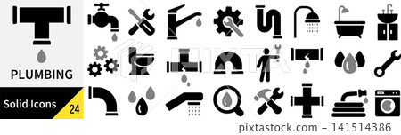 Vector silhouette icon set related to water supply equipment Vector silhouette icon set related to water supply equipment 141514386