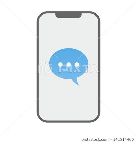 A blue speech bubble illustration displayed on the smartphone screen. A blue speech bubble illustration displayed on the smartphone screen. 141514460