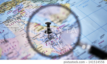 Map of Addis Ababa with a pin for location and a magnifying glass Map of Addis Ababa with a pin for location and a magnifying glass 141514556