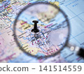 Map of Addis Ababa with a magnifying glass showing location details 141514559