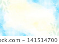 水彩藍黃邊框和柔和的葉子框架背景 141514700