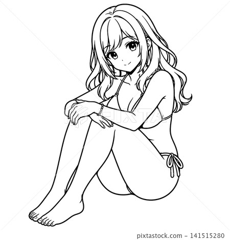 Illustration of a woman sitting with her knees hugged to her chest. Illustration of a woman sitting with her knees hugged to her chest. 141515280