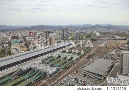 April 27 2026 Morioka city skyline with station complex and railway network April 27 2026 Morioka city skyline with station complex and railway network 141515356