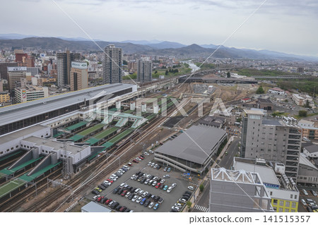 April 27 2026 Morioka city skyline with station complex and railway network April 27 2026 Morioka city skyline with station complex and railway network 141515357