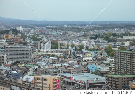 April 27 2026 MORIOKA, JAPAN. Wide view of city rooftops with elevated railway April 27 2026 MORIOKA, JAPAN. Wide view of city rooftops with elevated railway 141515367