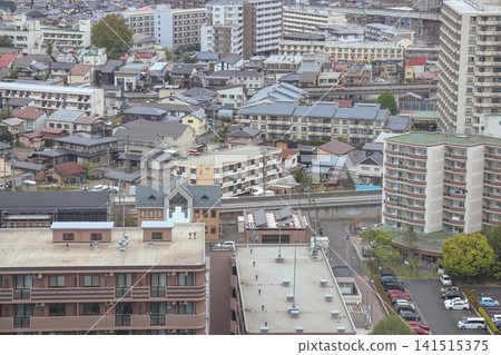 April 27 2026 MORIOKA, JAPAN. Wide view of city rooftops with elevated railway April 27 2026 MORIOKA, JAPAN. Wide view of city rooftops with elevated railway 141515375