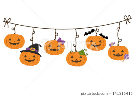 Cute Jack-o'-lantern garland with transparent background Cute Jack-o'-lantern garland with transparent background 141515415