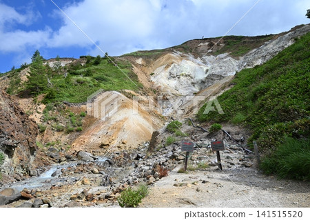 Manza Onsen: "Kusabuki," where volcanic gas (hydrogen sulfide gas) erupts from the crater. Manza Onsen: "Kusabuki," where volcanic gas (hydrogen sulfide gas) erupts from the crater. 141515520