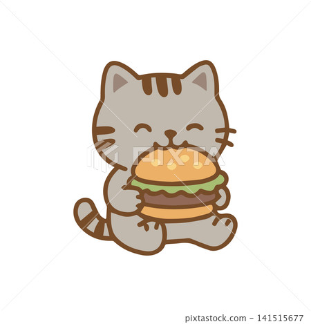 cute kitten eating burger 141515677