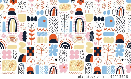 Abstract Scandinavian Modern Memphis Hand Drawn Doodle Seamless Pattern Vector Background Abstract Scandinavian Modern Memphis Hand Drawn Doodle Seamless Pattern Vector Background 141515728