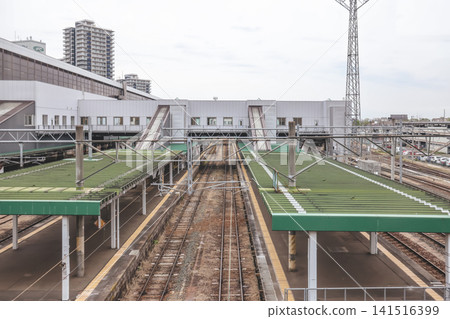 April 27 2026 Morioka railway station tracks with commuter train and infrastructure April 27 2026 Morioka railway station tracks with commuter train and infrastructure 141516399