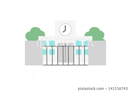 一幅簡潔的學校大門和教學大樓的平面插圖。 一幅簡潔的學校大門和教學大樓的平面插圖。 141516743