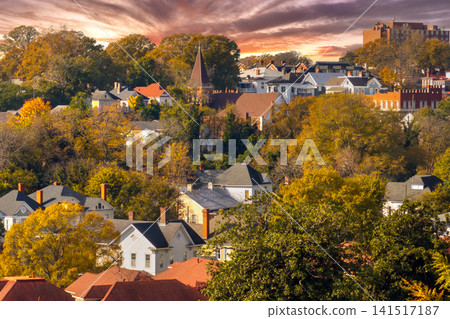 Victorian mansions in Macon, historic city in central Georgia with old historical architecture. USA panoramic cityscape. Victorian mansions in Macon, historic city in central Georgia with old historical architecture. USA panoramic cityscape. 141517187