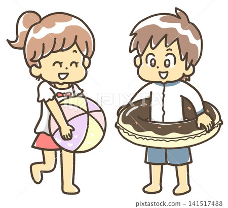 Two children with water toys in their hands. Two children with water toys in their hands. 141517488