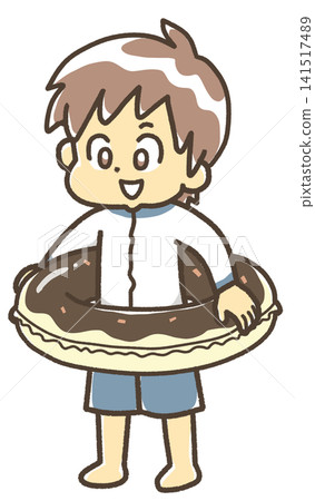 An illustration of a girl in a swimsuit holding a lifebuoy. An illustration of a girl in a swimsuit holding a lifebuoy. 141517489
