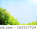 A dazzling summer sky and a watercolor-style green background. 141517724