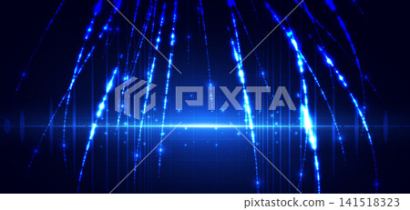 Blue Futuristic Light Trails with Digital Grid and Energy Beam Technology Background. Blue Futuristic Light Trails with Digital Grid and Energy Beam Technology Background. 141518323
