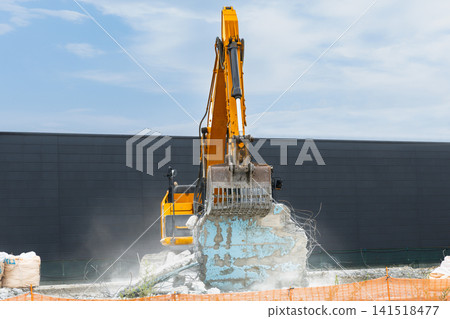 Building demolition work site in downtown built area Building demolition work site in downtown built area 141518477