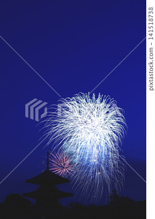 Ikaruga Hokiji Temple Pagoda and Fireworks Ikaruga Hokiji Temple Pagoda and Fireworks 141518738