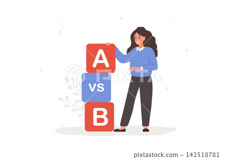 Plan B concept. Concept of choice and strategy with woman deciding between plan A and plan B for her business goal and future. Vector illustration in flat cartoon style Plan B concept. Concept of choice and strategy with woman deciding between plan A and plan B for her business goal and future. Vector illustration in flat cartoon style 141518781