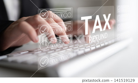 Close-up of Hands Typing on a Keyboard with Overlay of Tax Refund Concept, Financial Documents, Digital Accounting Process with Illustrative Graphics Gantry Close-up of Hands Typing on a Keyboard with Overlay of Tax Refund Concept, Financial Documents, Digital Accounting Process with Illustrative Graphics Gantry 141519129
