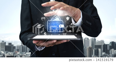 Secure Digital Wallet Payment Interface on Mobile with Fintech Icons. Corpus Secure Digital Wallet Payment Interface on Mobile with Fintech Icons. Corpus 141519179