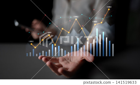 Data visualization of financial growth with colorful graphs and charts in the background demonstrating success and progress in business analytics Scalp 141519633