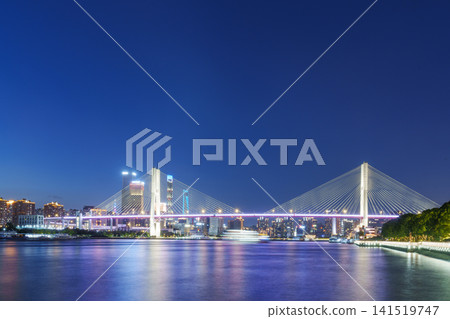 上海南浦大橋及其夜間燈光軌跡 141519747