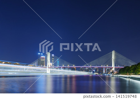 上海南浦大橋及其夜間燈光軌跡 上海南浦大橋及其夜間燈光軌跡 141519748