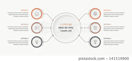 Six Options Infographic Template with Central Circle Six Options Infographic Template with Central Circle 141519900
