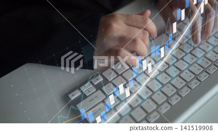 Creative depiction of financial analysis and data trends with hands typing on a keyboard, showcasing market growth and technology in digital finance Copula Creative depiction of financial analysis and data trends with hands typing on a keyboard, showcasing market growth and technology in digital finance Copula 141519908