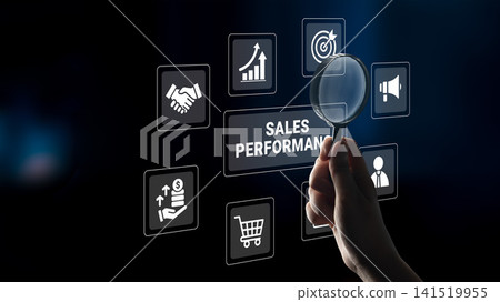 Exploring Sales Performance Metrics Through Digital Interfaces with a Magnifying Glass and Graphical Elements in a Professional Setting Ledger Exploring Sales Performance Metrics Through Digital Interfaces with a Magnifying Glass and Graphical Elements in a Professional Setting Ledger 141519955