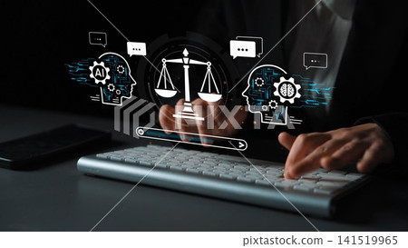 A Professional Discusses Artificial Intelligence and Legal Balance with Digital Interface Illustrations, Representing Law and Technology Concepts. Entropy A Professional Discusses Artificial Intelligence and Legal Balance with Digital Interface Illustrations, Representing Law and Technology Concepts. Entropy 141519965