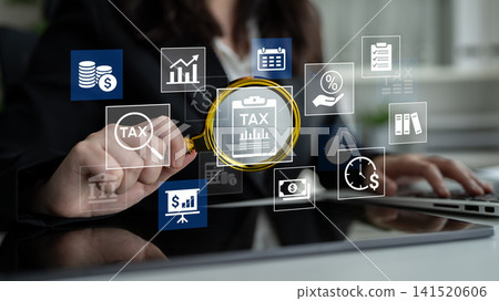 Businesswoman Analyzing Tax Data with Digital Icons Representing Financial Concepts and Analytics in Modern Office Environment. Entropy Businesswoman Analyzing Tax Data with Digital Icons Representing Financial Concepts and Analytics in Modern Office Environment. Entropy 141520606