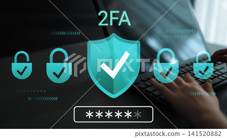 Secure Two-Factor Authentication Concept with Digital Shield and Checkmarks for Online Safety and Protection Against Cyber Threats Gluon Secure Two-Factor Authentication Concept with Digital Shield and Checkmarks for Online Safety and Protection Against Cyber Threats Gluon 141520882