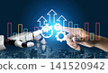 Modern Robotics Meets Human Innovation, Showcasing Collaboration and Advancement in Technology with Symbolic Gesture of Touch Ledger 141520942