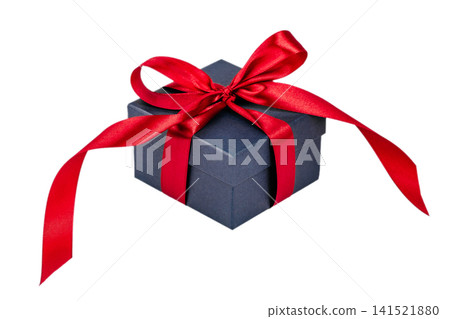 Black Gift Box with Red Ribbon Isolated on White Background Black Gift Box with Red Ribbon Isolated on White Background 141521880