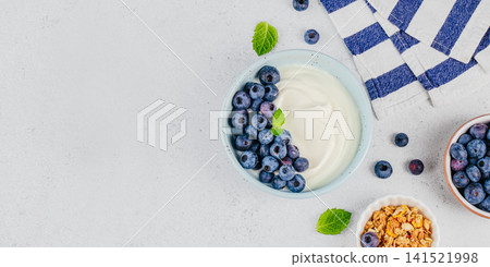 Greek Yogurt With Blueberries Granola And Mint Breakfast 141521998